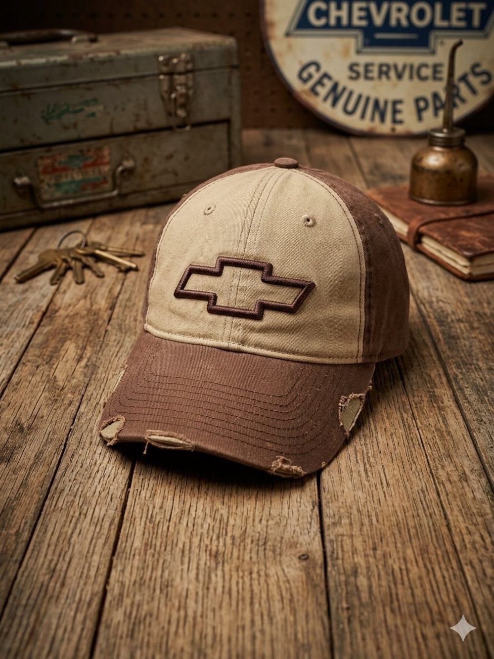 Chevrolet Men's Two-Tone Brown Distressed Baseball Cap